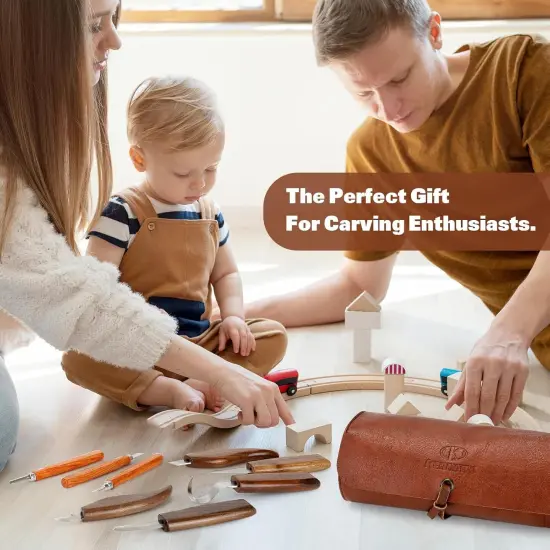 Wood Carving Tools, 15Pcs Wood Carving Kit with PU Storage Bag, Wood Whittling Kit with 6Pcs Whittling Knives & 5 Detail Carving Knives for Adults Wood Carving DIY {5}