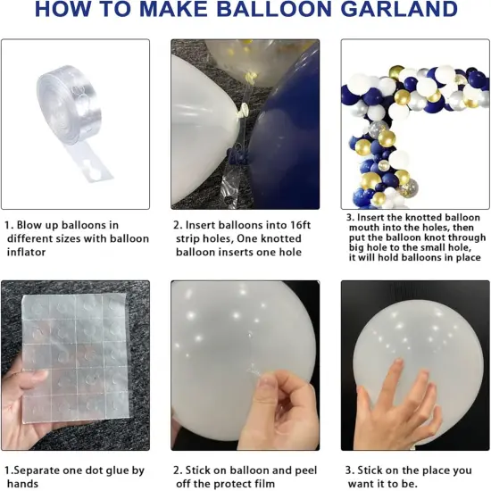 Blue Silver Balloons Garland Kit, 120 pcs Navy Blue and Silver Confetti White Balloons Arch for Graduation, Birthday Party, Wedding DIY Decoration {3}