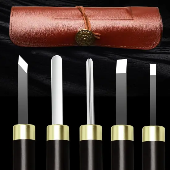 Wood Carving Tool Set High Carbon Steel Sharp Engrave Kit 5 Pcs Hand Carve Tool Kit for Wood Soap Stone Seal Sculpture Engraving Cutting Knife Set DIY Craft {1}