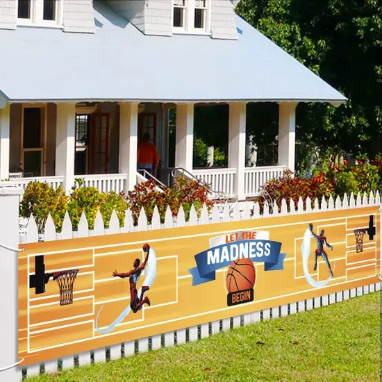 Basketball Theme Banner Party Supplies, College Basketball Party Decorations Party Banner, Let The Madness Begin, Lawn Sign Backdrop Banner for Indoor Outdoor Basketball Theme Party Supplies(9.8 x 1.5 ft) {1}