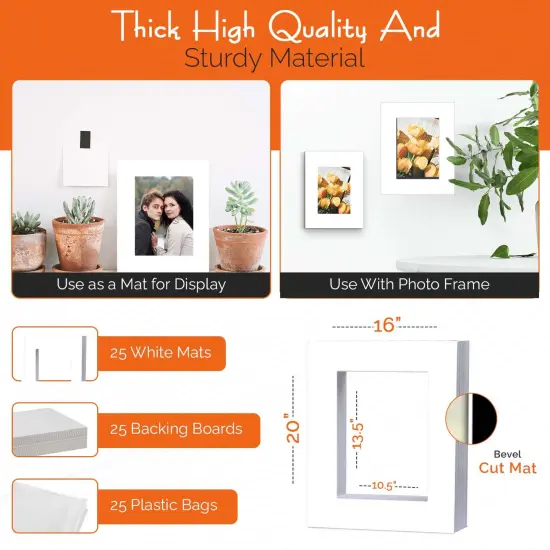 iFrame Pre-Cut White Mats with light Cream Bevel-Cut + Backing Boards + Transparent Clear Plastic Bags {4}