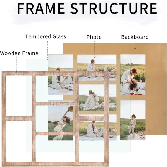 4x6 Picture Frame Collage for Wall Decor, Multiple Photo Collage Frames with Tempered Glass, 7-Opening for 4 x 6 Picture Frames, Rustic Brown, 1 Pack {3}