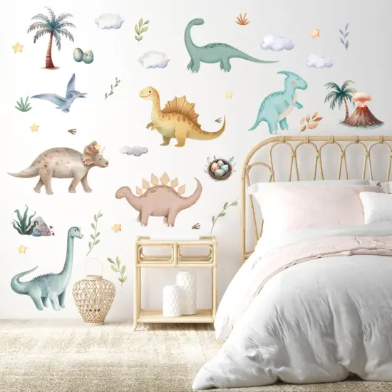 Dinosaur Wall Sticker Peel and Stick Dino Wall Decal Palm Tree Volcano Wall Stickers Green Plant Wall Decals Cute Animal Wall Art Decor for Kids Nursery Bedroom {2}