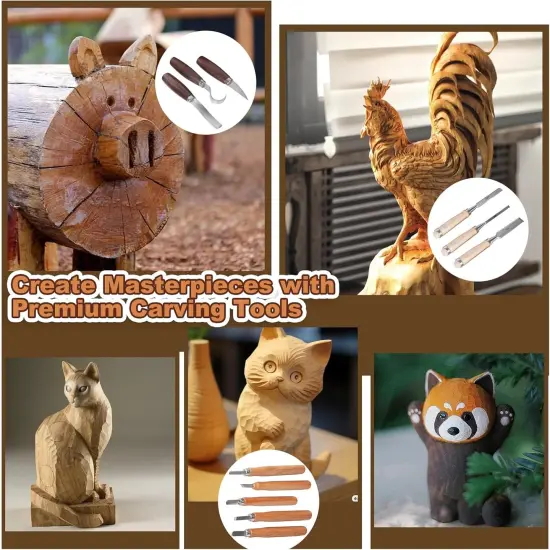 Premium Wood Carving Tools Kit - Ergonomic Walnut Handles, Razor-Sharp High-Carbon Steel Blades, PU Leather Storage Bag, Safety Gloves & Thumb Guard &ndash; For Beginners & Professionals {4}