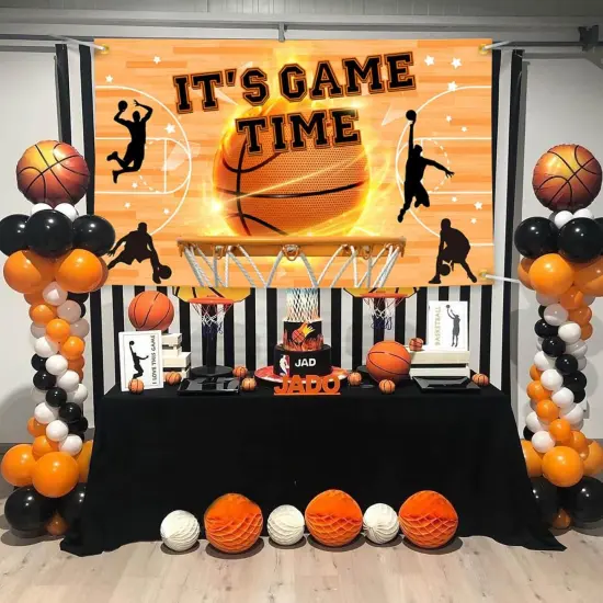 Basketball Birthday Banner It's Game Time Basketball Party Decorations Sport Theme Birthday Wall Hanging Backdrop Decor Boys Bday Photo Background 70.8 x 43.3 Inch {2}