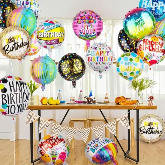 100 Pcs Happy Birthday Aluminum Foil Balloons for Birthday Party Decoration Supplies, 18 Inches Round Helium Floating Mylar Balloon (20 Patterns) {5}