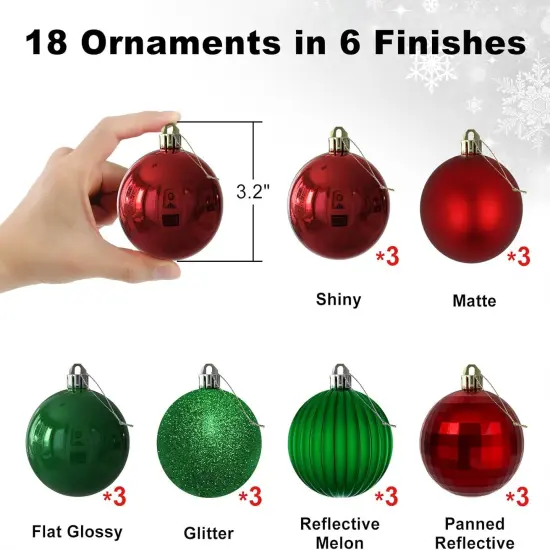 Red & Green 3.2" Large Christmas Balls - Christmas Tree Decoration Ornaments Shatterproof Hanging Balls for Birthday Halloween Holiday Wedding Decorations Set of 18pcs {5}
