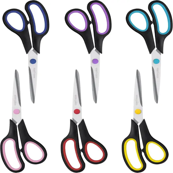 All Purpose 6 Pack - Comfort-Grip Scissors for Office Desk Accessories Sewing Fabric Home Craft School Supplies, Teacher/Class Supplies, Right/Left Handles {1}