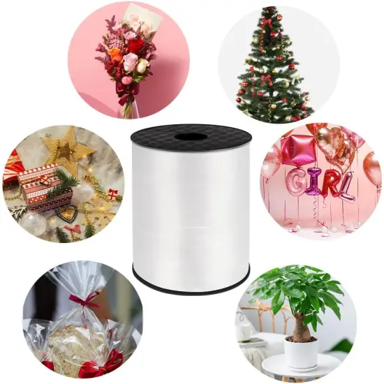 White Curling Ribbon for Gift Wrapping, Balloons, Crafts (500 Yards, Solid, Plastic, Multiple Occasions) {3}