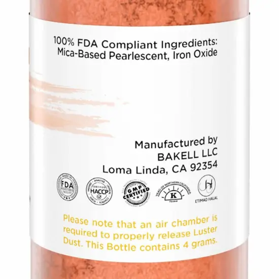 Bakell -Bronze Luster Dust (4g, 1x Pump) Edible Vegan Dust & Paint for Baking, Desserts and Beverages {6}
