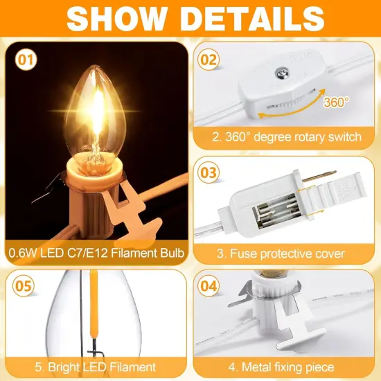 3 Pack Accessory Cord with 6 LED Light Bulb, 11.5 ft Christmas Village Light with ON/Off Switch Plugs and Spare Fuse, Blow Mold Light for Christmas Village House Halloween Pumpkin Crafts Decor {4}