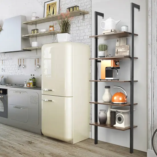 Steel Ladder Bookshelf, 5-Tier Wall-Mount Shelf Organizer for Home Dark Brown {2}