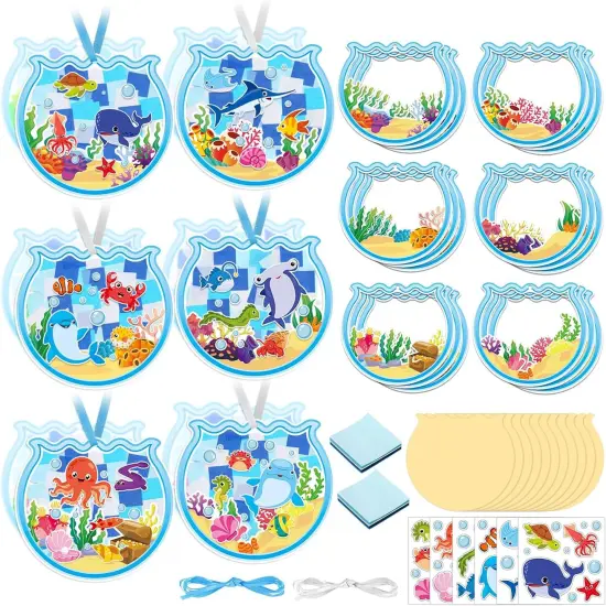 24 Pcs Summer Craft Kits Under The Sea Scene Suncatcher Kit Make a Ocean Animal Suncatcher Craft Ornament Under The Sea Scene {1}