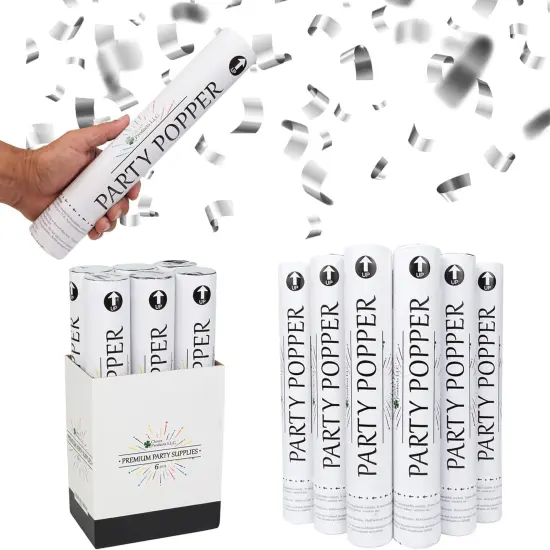 12" Biodegradable Confetti Cannons | 6 Pack | Silver Mylar Poppers for Weddings, Birthdays & Events | Air-Powered, Safe & Easy to Use | Shoots 25 Feet for Indoor & Outdoor Celebrations {3}