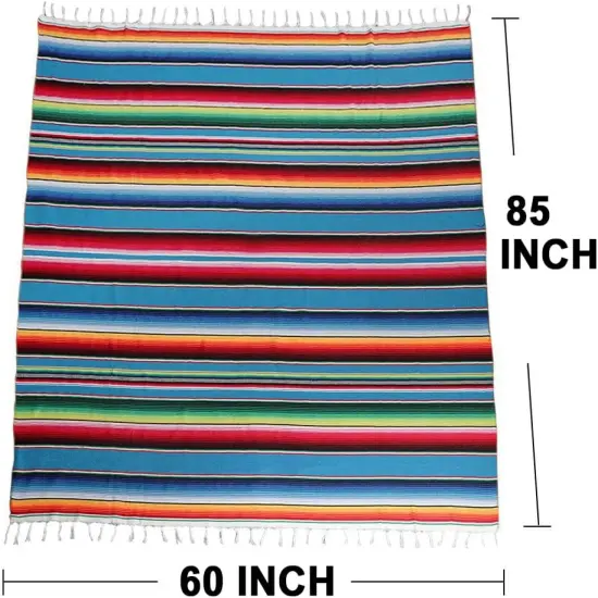 Mexican Tablecloth 60 x 85, Mexican Serape Blanket with Tassels for Fiesta Party Cinco De Mayo Decorations, Rectangle Woven Stripe Tablecloth, Outdoor Picnic Blankets Dining Table Cover {3}
