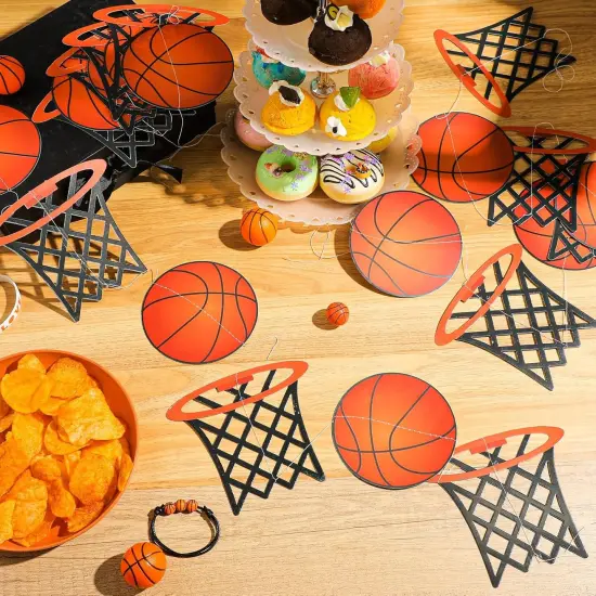 3Pcs 4.92 ft Basketball and Basketball Hoop Banner Party Decorations Basketball Sports Theme Hanging Garland Decor Paper Basketball Garland for Birthday Home Classroom Party Decor Favors {3}