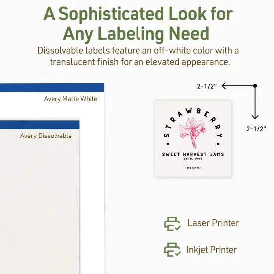 Avery Dissolvable Labels, 2.5" x 2.5" Square {10}