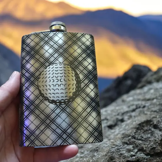 8oz Plaid Golf Stainless Steel Flask {6}