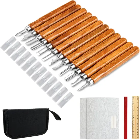 Wood Carving Knife Set - 20 PCS Hand Carving Tool Set for DIY Sculpture Carpenter Experts & Beginners {1}