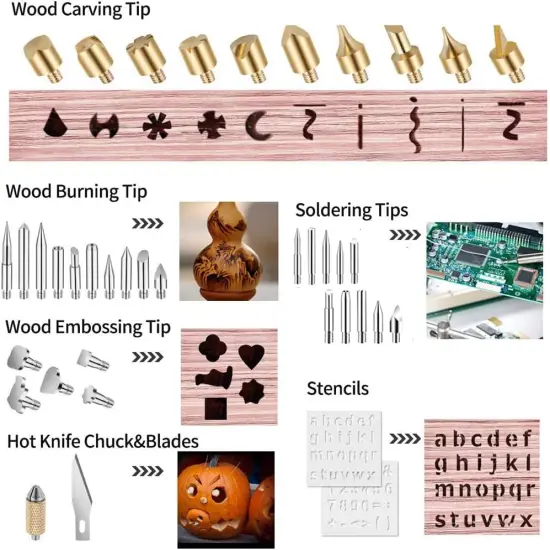Wood Burning Tips, 28pcs Wood Burning Kit Carving Alphabet Figure Symbol Tool for Pyrography Embossing Soldering DIY Crafts Wedding Gift Wood Burner Tips Set Screw on Brass Pen Accessories Only {3}