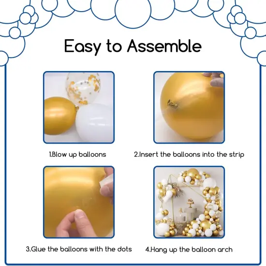 White and Gold Balloons Garland Kit, 124pcs White Metallic Gold Confetti Balloon Arch Kit {2}