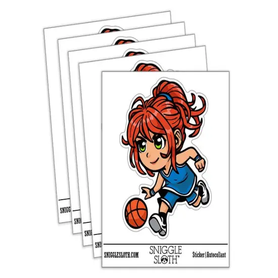 Water Bottle Sticker Set Cute Basketball Girl Chibi Sports Cute Waterproof Vinyl Stickers Pack Decal, Skateboard, Laptop, Car, Window, Bumper - 5 Pack {2}