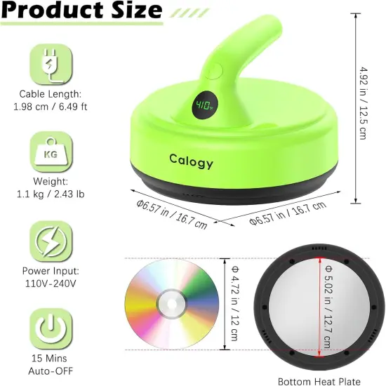 Mini Heat Press, 5" Diameter Round Heat Press Machine for T-Shirt Portable, 4 Levels Temp Max 410℉, Small Iron for Crafts, Coaster, Bag, Pillow, Ceramic, Sublimation Ink Vinyl Transfer (Green) {2}