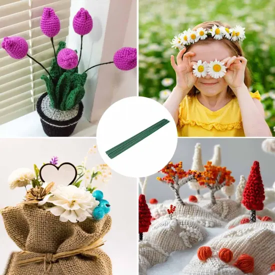 50 Pieces Floral Wire Stems Flower Wire Stem Dark Green Floral Stem Wire for Crafts Making DIY Bouquet Flower Arrangements Wire Stem Supplies Florist Floral Wire Stem Flower Paper Wrapped Wire (Green) {4}