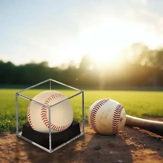 4-Pack Black-Stand Baseball Display Case - UV Protected Acrylic Square Baseball Holder, Official Size Baseball Display Box, Clear Display Cube Baseball Memorabilia Showcase Autographed Ball Protector {5}