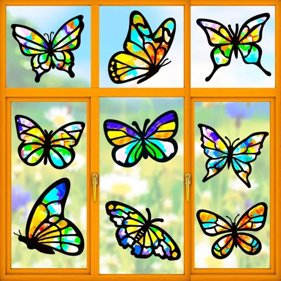 9 Pieces Summer Crafts for Kids, Summer Suncatcher Kit Butterfly Suncatchers Tissue with 12 Colors Large Tissue Paper Art Craft DIY Window Art Party Favors {1}