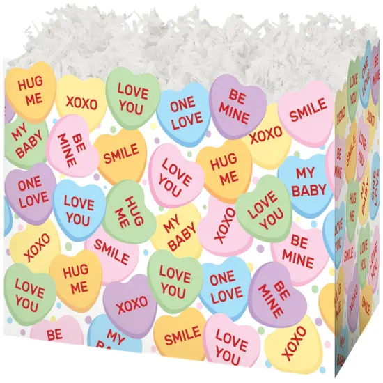 Pack/6: Conversation Hearts Basket Box - 6-3/4 x 4 x 5" {1}