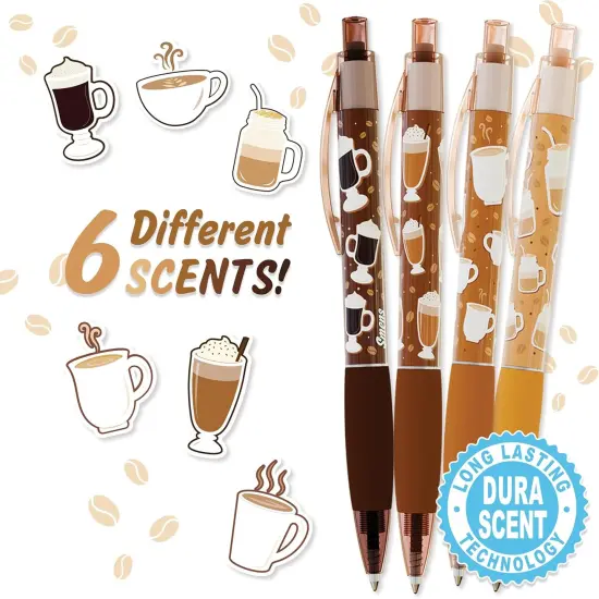 Gourmet Coffee-Scented Gel Pens, Black Ink, Medium Point, 6Pack Variety Set {1}