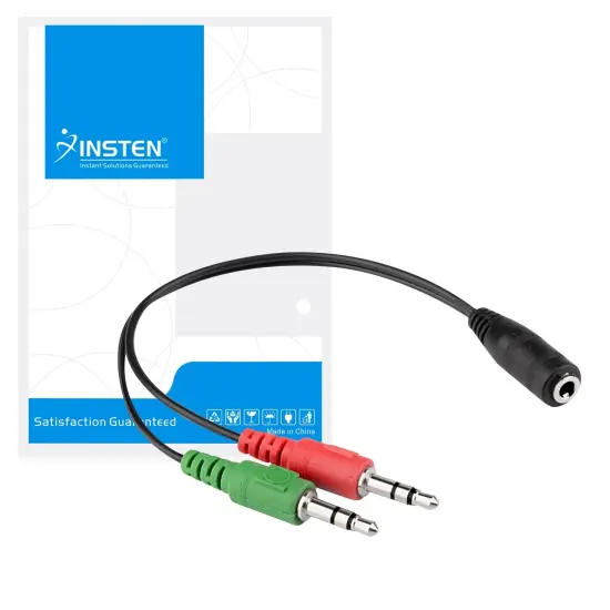 Insten 8" 3.5mm Splitter Dual Mic 3.5mm Stereo 2 Plug Male to 3.5mm Female Headphone Audio Adapter for PC Laptop Desktop Computer Cell Phone Black {4}