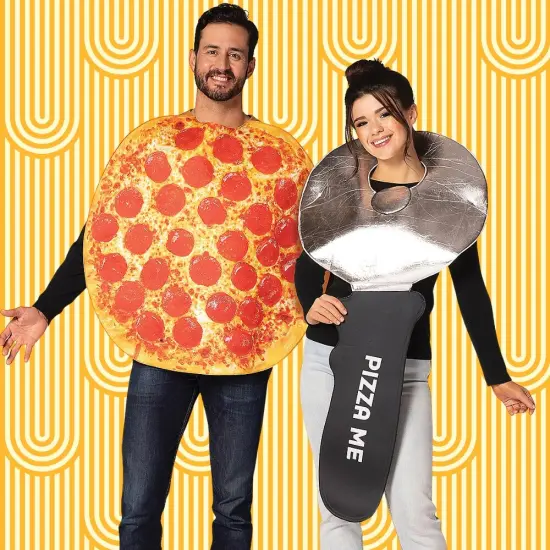 Pepperoni Pizza and Pizza Cutter Adult Couples Costume Set Food Tunics Funny Halloween Party Outfit {4}