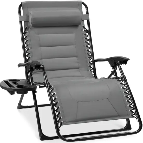 Best Choice Products Oversized Padded Zero Gravity Chair, Folding Outdoor Patio Recliner w/ Side Tray Ice Gray {1}