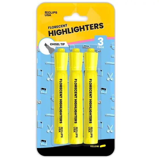 Yellow Chisel Tip Highlighters&ndash; 3 Pack &ndash; 36 Sets {1}