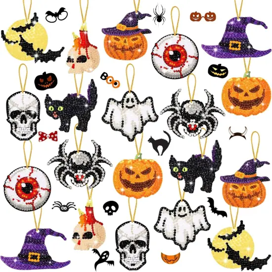 20 Pcs Halloween Diamond Painting Tags Hanging Ornaments {1}
