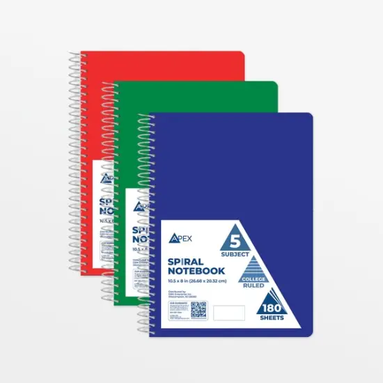 5-Subject College Spiral Notebook &ndash; 180 Sheets &ndash; 12 Ct {1}