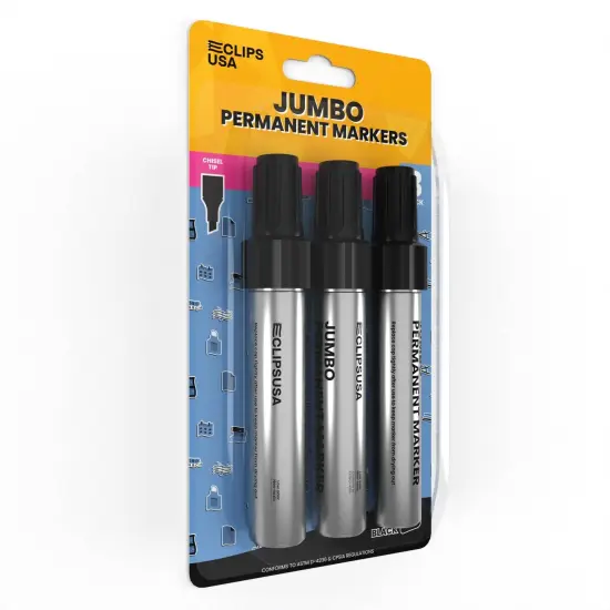 Jumbo Permanent Markers Black Chisel &ndash; 3 Pack &ndash; 36 Sets {3}