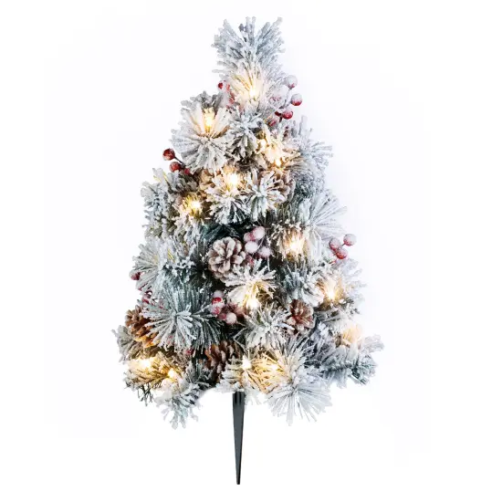 Collections Etc 25"H LED Lighted Frosted Tree with Stake Outdoor Decoration {4}