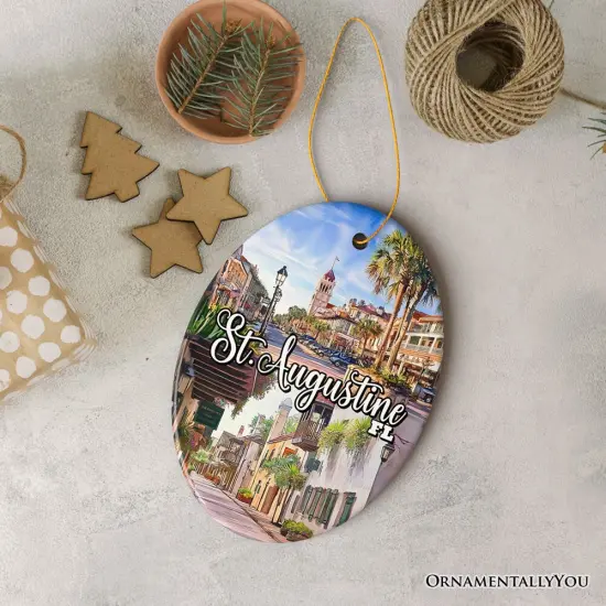 Artistic St. Augustine Ceramic Ornament, Florida Coastal City Historical Christmas Decoration {7}