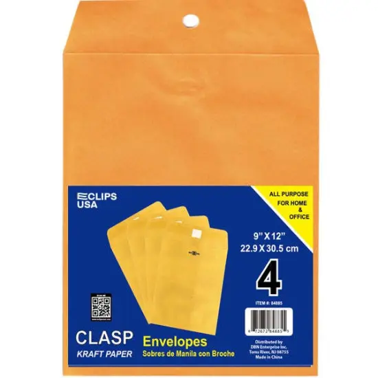 Kraft Clasp Envelopes 9x12 in, 4 Pack &ndash; 48 Units {1}