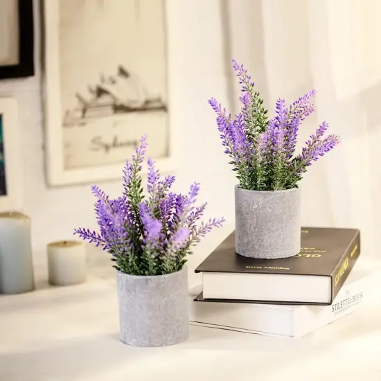 Artificial Summer Lavender Plant in Pots - Faux Lavender Flowers Decor &ndash; Fake Flowers Purple Decor Summer Plant Potted Bathroom Bedroom Kitchen Farmhouse Home 2 Pack {2}