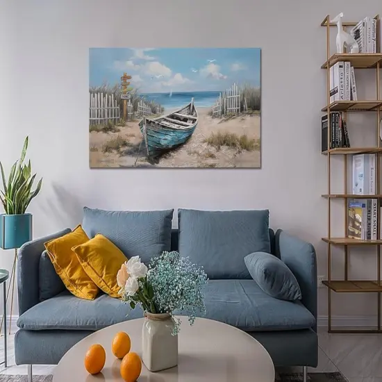 Summer Blue Coastal Wall Art Decor Textured Beach {4}