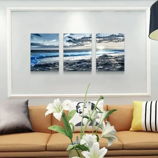 Summer Wall Decor For Bedroom Sea Wave Pictures Poster Print Artwork Room Home Walls Decor 3 Piece {4}