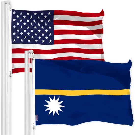 G128 Combo Pack: American USA Flag 3x5 Ft & Nauru Nauruan Flag 3x5 Ft | Both LiteWeave Pro Series Printed 150D Polyester, Brass Grommets {1}