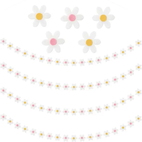 4Pcs Summer Daisy Groovy Boho Garland Felt Artificial White Flower Vines {1}
