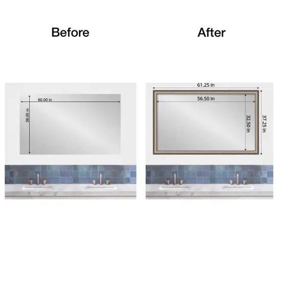 Amanti Art Mirror Makeover Bathroom Mirror Frame Border Kit -Fully Assembled Peel and Stick Frame - Mirror NOT Included - Lyla Ornate Silver Trim {5}