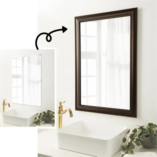 Amanti Art Mirror Makeover Bathroom Mirror Frame Border Kit -Fully Assembled Peel and Stick Frame - Mirror NOT Included - Trio Trim Oil Rubbed Bronze {1}