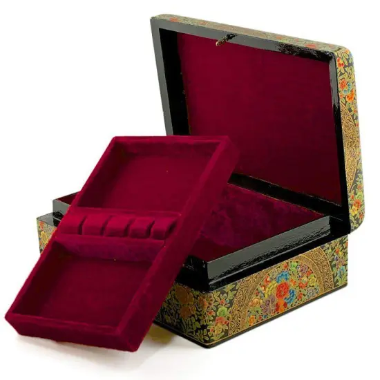 Asian Mountain Flowers Oriental Wooden Jewelry Box 10 Inches X 7 Inches {4}